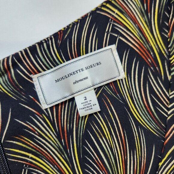 Moulinette Soeurs Silk Dress 2 Multicolor Botanical Print Short Sleeve Pleated - Picture 3 of 9